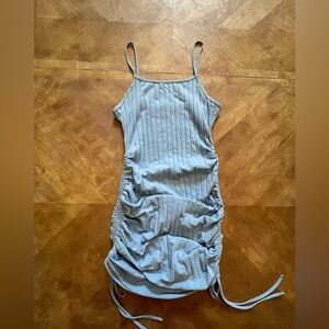 Light Blue Ruched Ribbed Mini Dress - SHEIN - Spaghetti Straps - M
